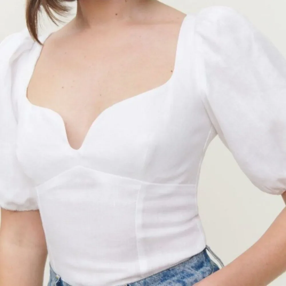 Reformation Mia Linen Top White Cutout Puff Slevee Size 12